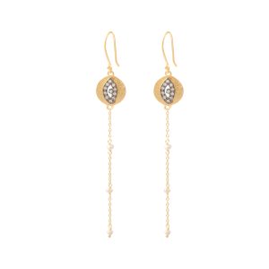Two Tone Pearl Evil Eye Earring