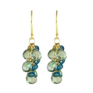 Green & Blue Quartz Waterfall Gold Earring