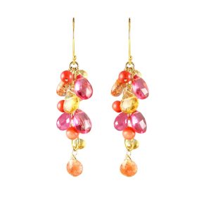 Rubellite Quartz, Sunstone, Coral, Citrine, Pink Sapphire Earrings