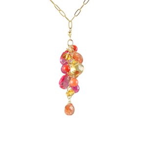 Necklace Rubellite Quartz, Sunstone, Coral, Citrine, Pink Sapphire
